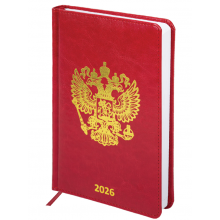 Ежедневник датированный 2026 А5 138х213 мм, BRAUBERG "State", под кожу, красный