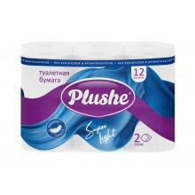 БУМАГА ТУАЛЕТНАЯ "PLUSHE" SUPER LIGHT 2 СЛ.,12 РУЛ.,13,6М., БЕЛАЯ