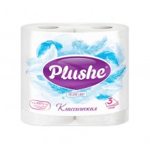 БУМАГА ТУАЛЕТНАЯ "PLUSHE" "DELUXE LIGHT" 3 СЛ.,4 РУЛ.,15М.,БЕЛАЯ