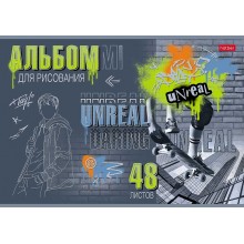 АЛЬБОМ Д/РИС. А4 48Л.СКРЕПКА "НЕРЕАЛЬНО СМЕЛЫЙ" (HATBER) МАТ.ЛАМ.,3D ФОЛЬГА,АСС-Т