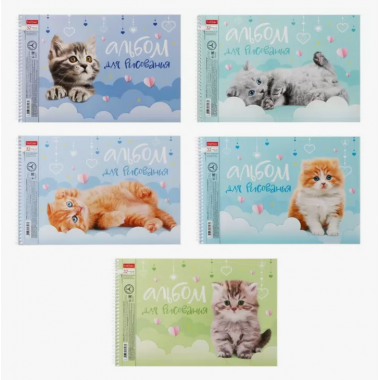 АЛЬБОМ Д/РИС. А4 32Л.СПИРАЛЬ "ПУШИСТЫЕ МОРДОЧКИ" (HATBER) ПЕРФОРАЦ.,АСС-Т