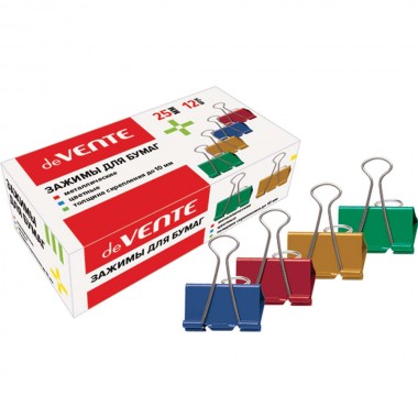 ЗАЖИМ ДЛЯ БУМАГ ЦВЕТНОЙ 19ММ 12ШТ DEVENTE