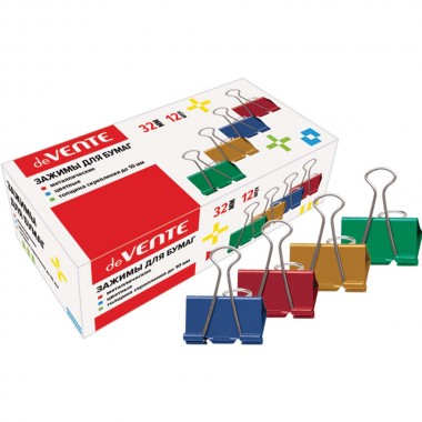 ЗАЖИМ ДЛЯ БУМАГ ЦВЕТНОЙ 32ММ 12ШТ DEVENTE