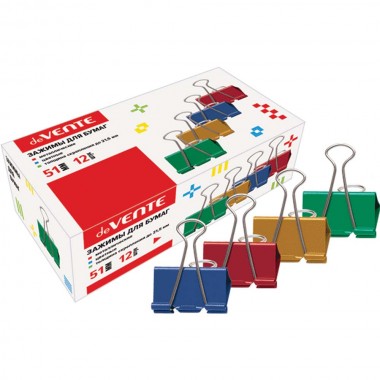 ЗАЖИМ ДЛЯ БУМАГ ЦВЕТНОЙ 51ММ 12ШТ DEVENTE