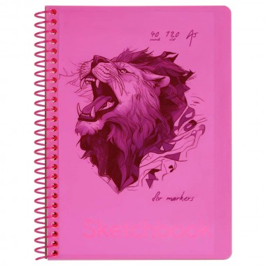 СКЕТЧБУК А5 40Л. ПЛАСТ.ОБЛ. ГРЕБЕНЬ "NEON. PINK" (BG) 120Г/М2,МАРК.БУМ.,ТВ.ПОДЛ.