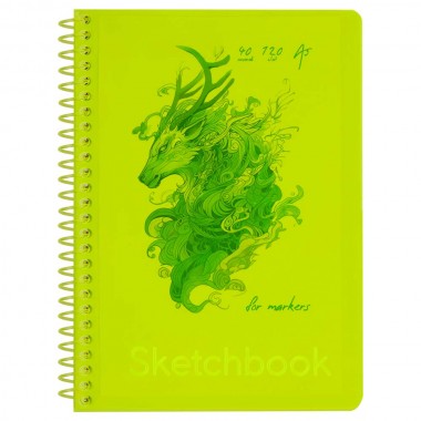 СКЕТЧБУК А5 40Л. ПЛАСТ.ОБЛ. ГРЕБЕНЬ "NEON. YELLOW" (BG) 120Г/М2,МАРК.БУМ.,ТВ.ПОДЛ.