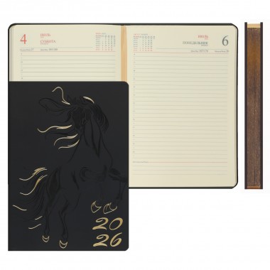 ЕЖЕДНЕВНИК 2026 А5 FIORENZO "HORSE" ЧЁРНЫЙ С ЗОЛОТЫМ СРЕЗОМ,ТОНИР.БЛОК,КОЖ.ЗАМ.