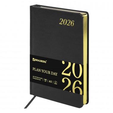 ЕЖЕДНЕВНИК 2026 А5 BRAUBERG "IGUANA" ЧЁРНЫЙ С ЗОЛОТЫМ СРЕЗОМ,ТОНИР.БЛОК,КОЖ.ЗАМ.