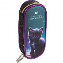 ПЕНАЛ ОВАЛ НА МОЛНИИ DEVENTE "BEAUTIFUL CAT" 210х80х50ММ ТКАНЬ (ОТКИД.ПЛАНКА)