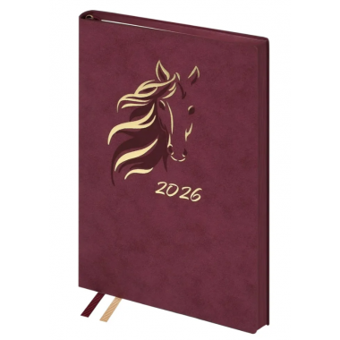 ЕЖЕДНЕВНИК 2026 А5 ESCALADA "ЗАМША" БОРДОВЫЙ С ЦВЕТНЫМ СРЕЗОМ,ТОНИР.БЛОК,КОЖ.ЗАМ.