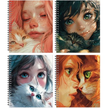 ТЕТРАДЬ НА ГРЕБНЕ 48Л. КЛ. "ANIME CATS" (ПОЛИНОМ) Б/Б,СОФТ ТАЧ,ЛАК,АСС-Т