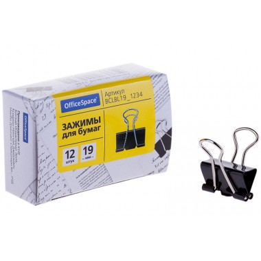 ЗАЖИМ ДЛЯ БУМАГ ЧЕРНЫЙ 19 ММ (12ШТ)